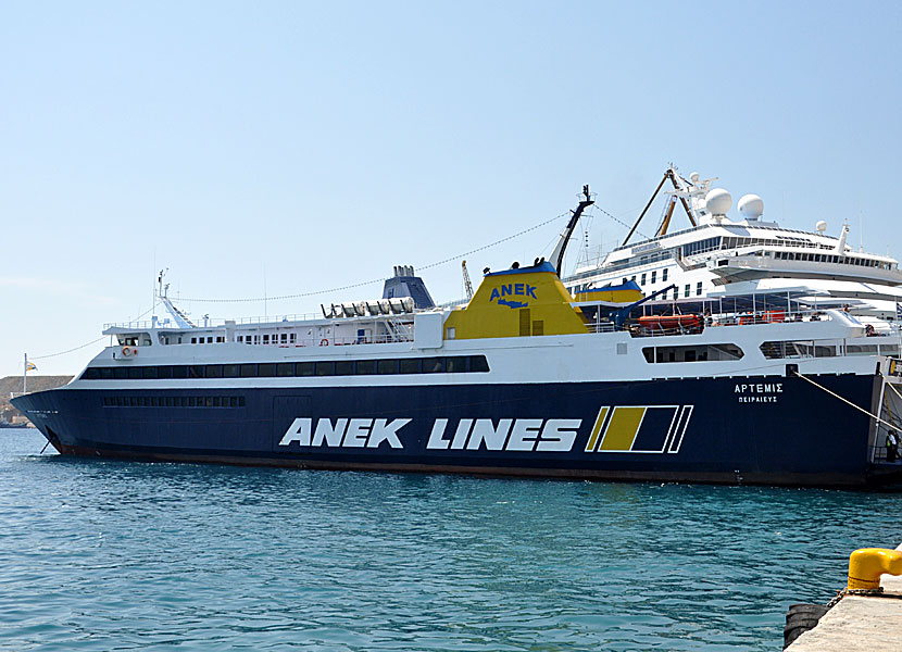 Greek ferries, boats and catamarans. Artemis. Ermoupolis. Syros. 