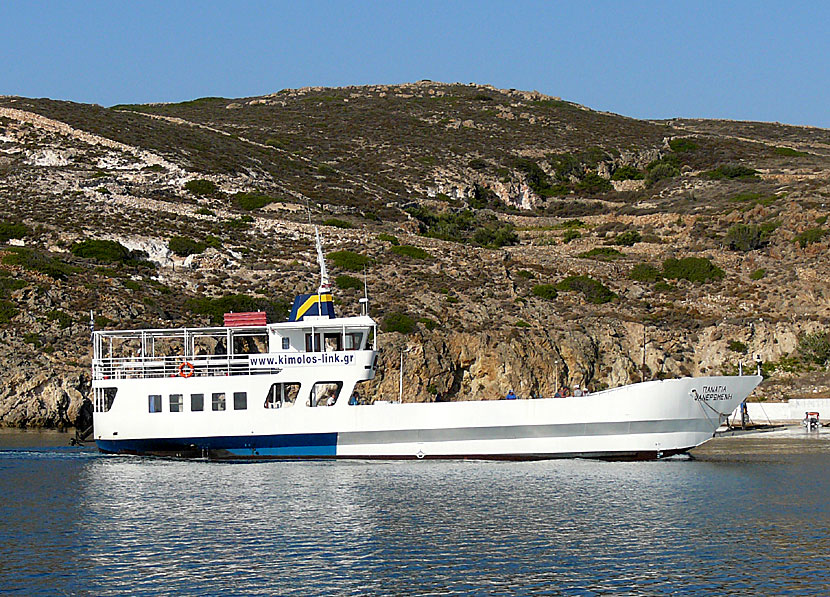Greek ferries, boats and catamarans. Panagia Faneromeni. Psathi port. Kimolos.