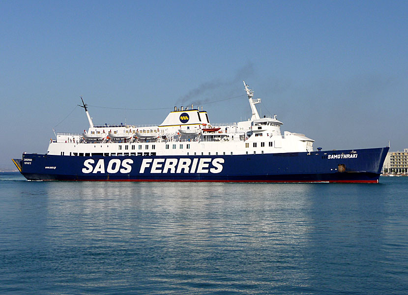 Greek ferries, boats and catamarans. Samothraki. The port of Chios.