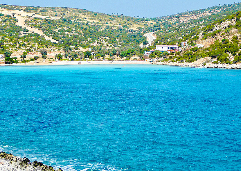 Platys Gialos beach på Lipsi i Grekland.