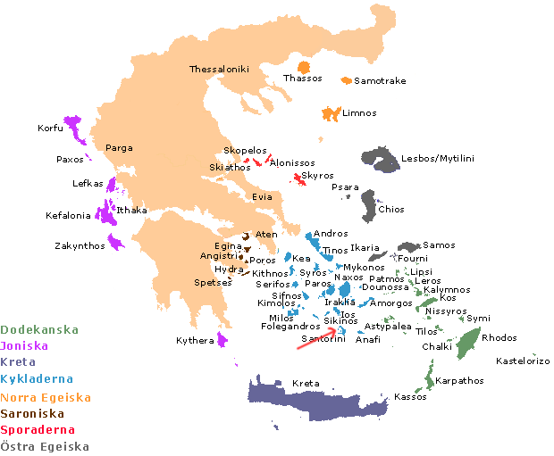 Karta över Grekland.  Thirasia.