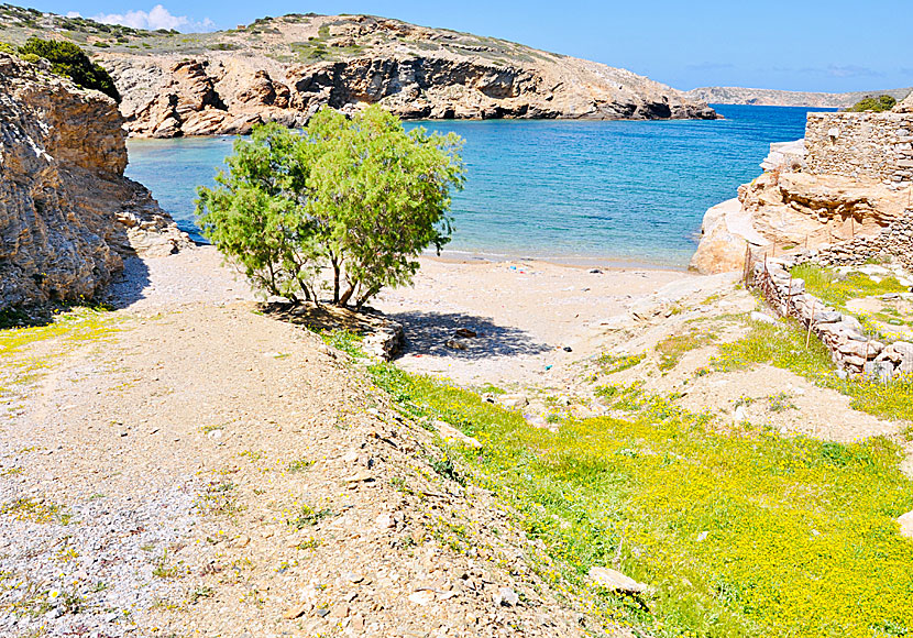 Paradisia beach nära byn Kalofana på sydvästra Amorgos.