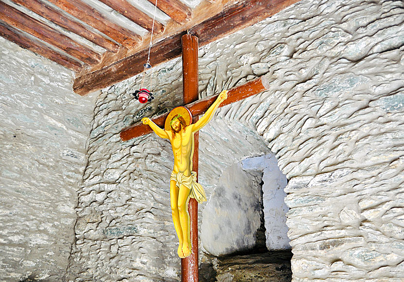 Ett unikt krucifix med Jesus i Monastery of Panachrantos.