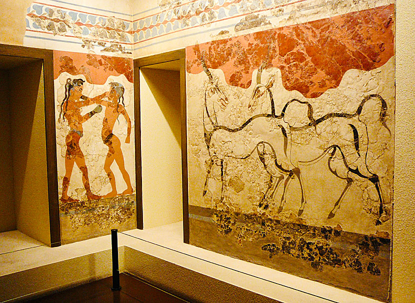 Fresco av The Boxing Children som hittades i Akrotiri på Santorini finns att se i Arkeologiska museet i Aten.