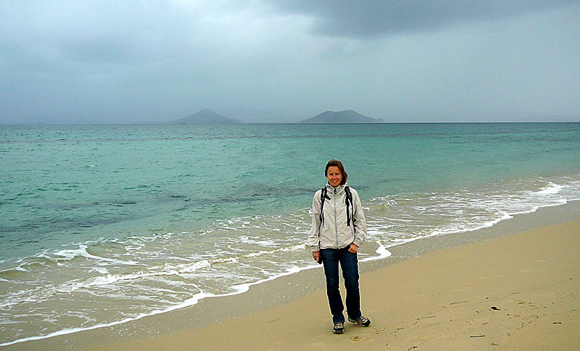 Plaka beach på Naxos i oktober och november.