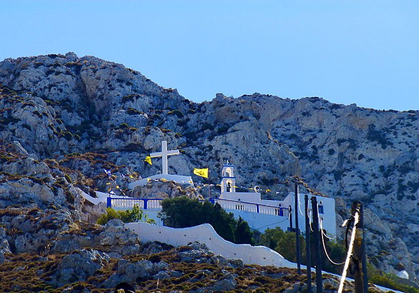 Monastery of Timios Stavros ovanför Kantouni på Kalymnos.
