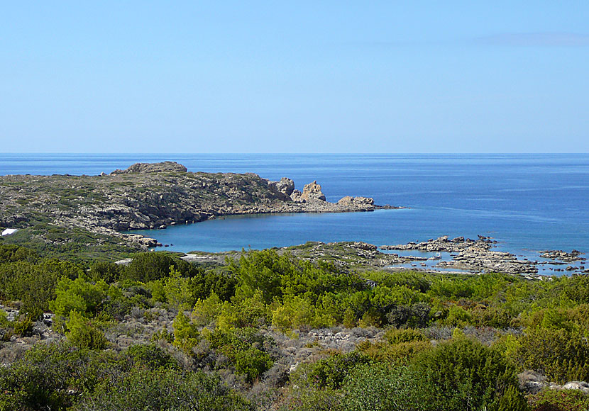 Utsikt från Glykeria nära Elafonissi.  Strand.