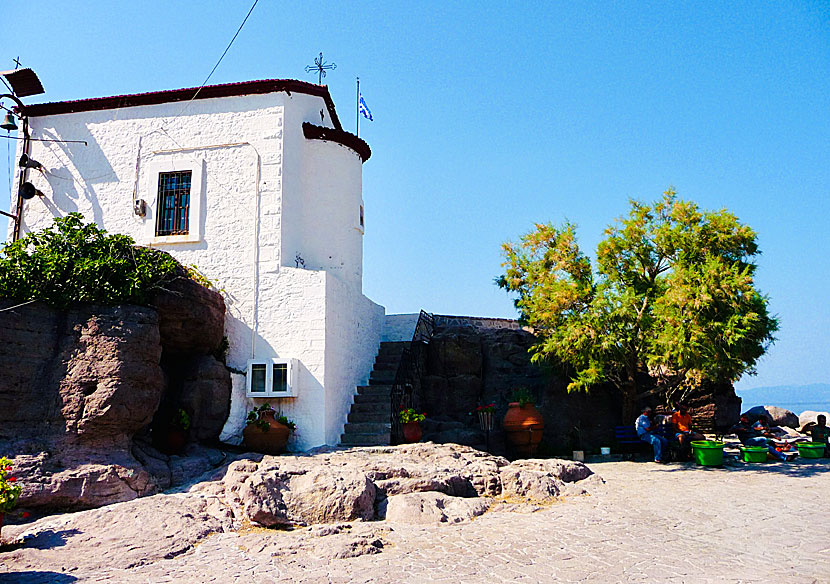 Church of the Mermaid Madonna i Skala Sikaminias, eller Panagia Gorgona Church som den också kallas.