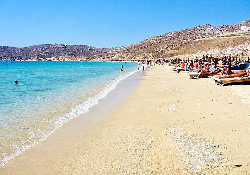 Nudiststranden Elia beach på Mykonos.