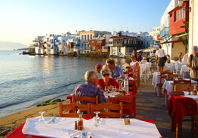 Restauranger i Lilla Venedig. Mykonos.