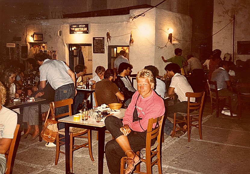 Kalimera Janne på en enkel taverna i Naoussa på Paros 1980.