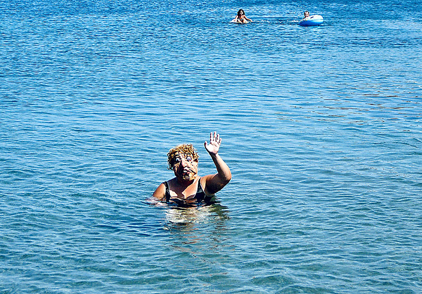 Skräcken från svarta lagunen vid Livadi Geranou beach på Patmos.