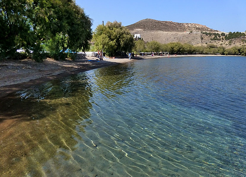 Meloi beach nära Skala på Patmos.