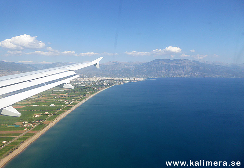 Inflygning till Kalamata på södra Peloponnesos
