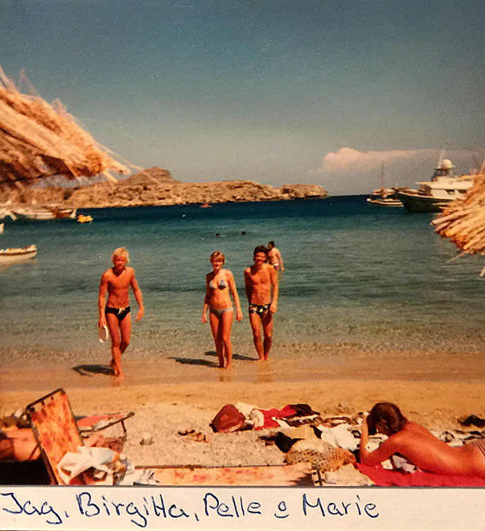 Sola och bada på stranden i Lindos på Rhodos 1979.  