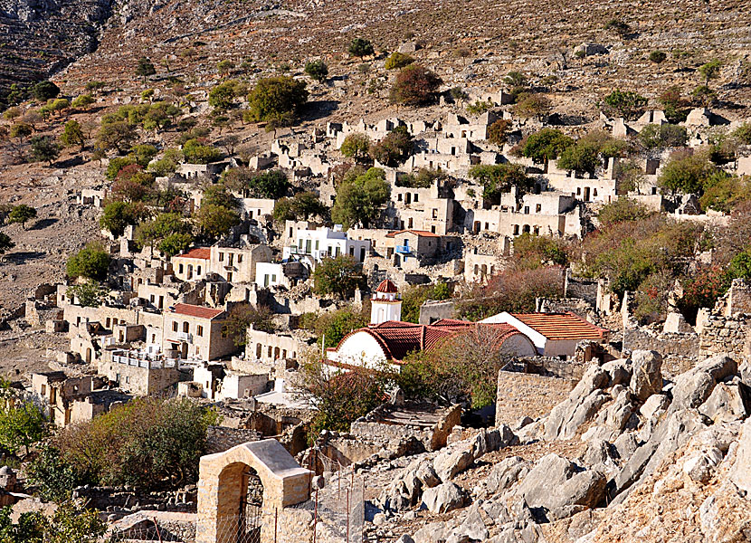 Den obebodda byn Mikro Chorio på Tilos.