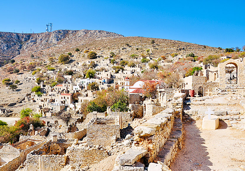 Den övergivna byn Mikro Chorio på Tilos.