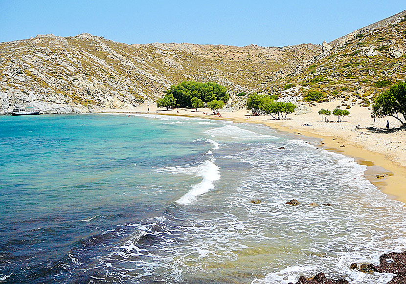 Sandstranden Psili Amos beach är Patmos bästa strand. 