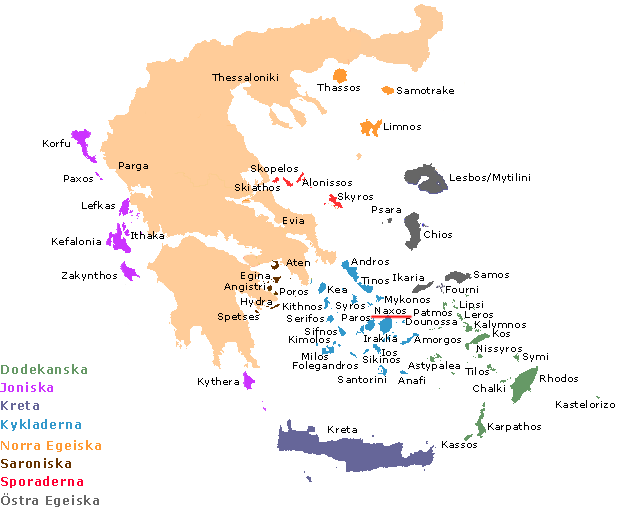 Karta över Grekland. Naxos är understruket med rött.