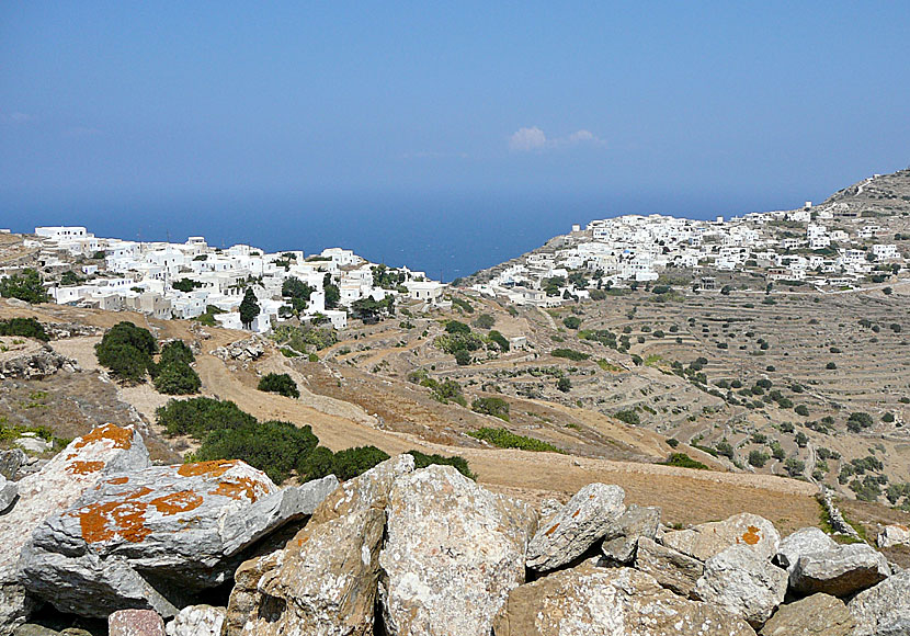 De fina tvillingbyarna Chorio och Kastro på Sikinos i Kykladerna.