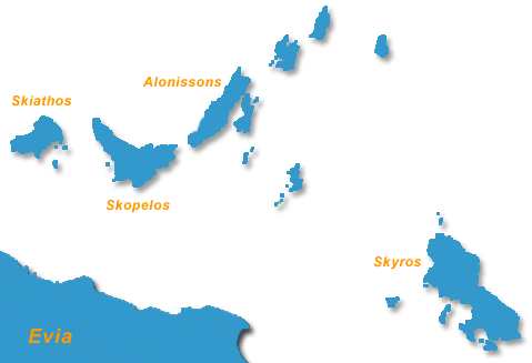 Karta över ögruppen Sporaderna i Grekland.