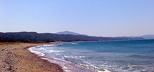 Sydvästra stranden ner mot Prasonisi. Rhodos.