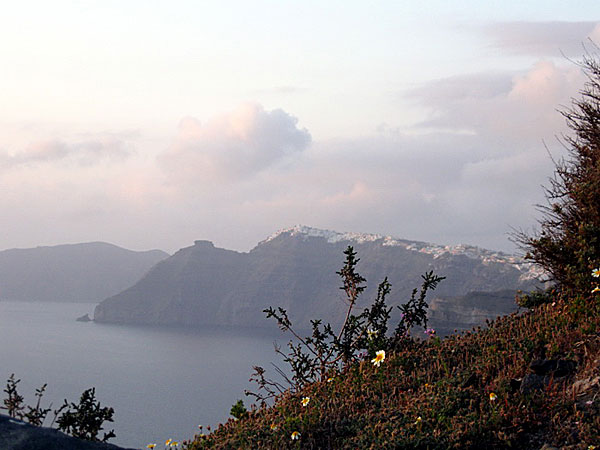 Fira i vårligt aftonljus. Santorini.