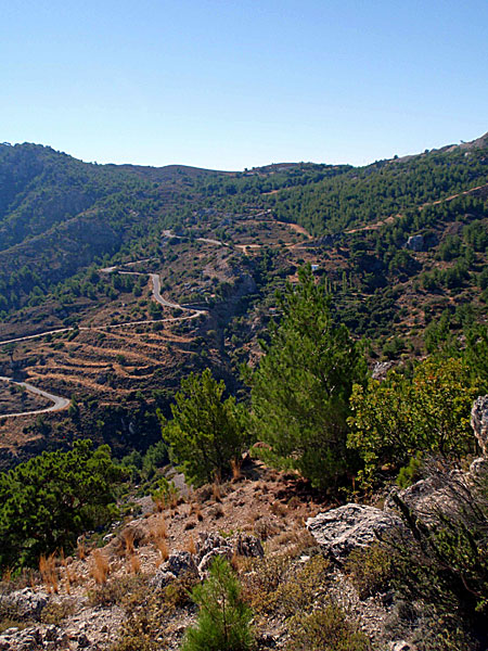Slingrande väg till Kyra Panagia på Karpathos.