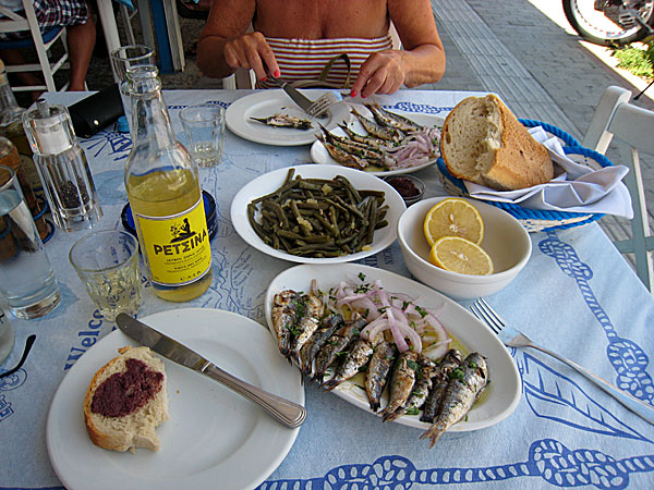 Grillade sardiner på Nicos the Fisherman på Kos.